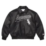 Supreme White And Black Leather Varsity Jacket