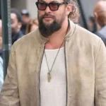The Wrecking Crew 2026 Jason Momoa Beige Leather Jacket