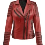 Women's Burnt Red Biker Leather Jacket