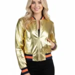 Womens Golden Cropped Bomber Jacket