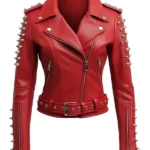 Women's Red Studs Biker Leather Jacket