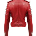 Women's Red Studs Biker Leather Jacket Back