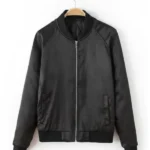 Womens Satin Bomber Black Jacket