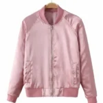 Womens Satin Bomber Pink Jacket