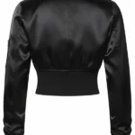 Womens Satin Cropped Black Bomber Jacket Back