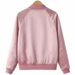 Womens Satin Pink Bomber Jacket Back