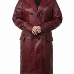 Zendaya Trench Burgundy Leather Coat