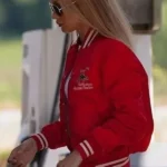 Bella Hadid 2025 Varsity Red Jacket