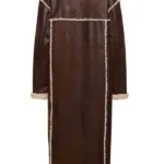 Gigi Hadid NYC 2025 Shearling Brown Leather Coat Back