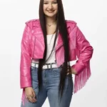 Hailey Wright The Voice Pink Fringe Leather Jacket