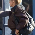NYC 2026 Bella Hadid Brown Leather Jacket