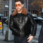 Nick Jonas NBC Studios Shearling Black Jacket