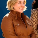 On Brand with Jimmy Fallon Emily Trent Brown Leather Jacket