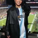 Super Bowl Becky G Black Leather Long Coat