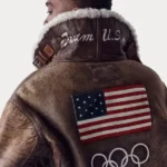 Team USA Shearling Brown Jacket Back