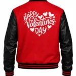 Valentine’s Day Men Red And Black Letterman Jacket Back