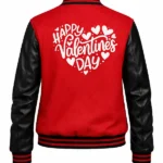 Valentine’s Day Women Red And Black Letterman Jacket Back