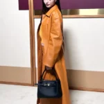 2026 Fashion Show Becky Armstrong Orange Leather Coat