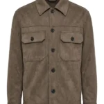 Faux Suede Smart Jacket Khaki