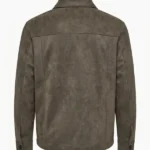 Faux Suede Smart Jacket Khaki Back