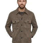 Faux Suede Smart Jacket in Khaki