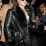 NYC Rihanna Fur Trim Leather Coat