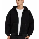 Static Supply Hooded Oversized Jacket in Washed Black