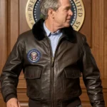 George Bush Brown Bomber Leather Jacket