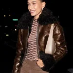 Hailey Bieber Fur Leather Jacket