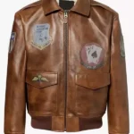 Jayson Tatum Brown Leather Bomber Jacket