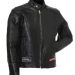 American Eagle Logo Motorcycle Black Leather Jacket Mens