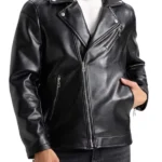 American Polo Collar Black Men Biker Leather Jacket