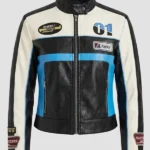 Around The Track Faux Leather Jacket - Blue combo