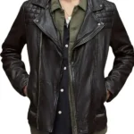 Asymmetrical Quilted Black Leather Jacket