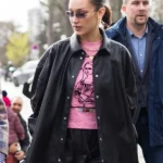 Bella Hadid Front Oversized Leather Jacket