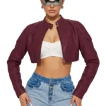 Biker Club Faux Leather Jacket - Burgundy
