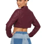 Biker Club Faux Leather Jacket - Burgundy Back