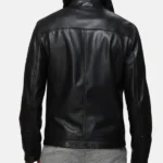 Black Leather Classic Collar Jacket Back