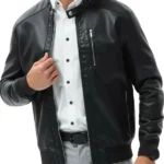 Black Men’s Cafe Racer Bomber Leather Jacket