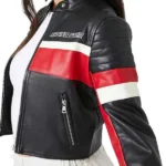 Black and White Ladies Cropped Red Leather Jacket