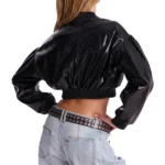 Call On Me Faux Leather Cropped Bomber Jacket - Black Back