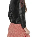 Charlotte Black Floral Embroidered Leather Jacket