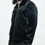 Cropped Coated Padded Bomber Faux Leather Jacket
