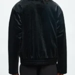 Cropped Coated Padded Faux Leather Bomber Jacket Back