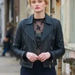 Emma Laird Mint S01 2026 Black Leather Biker Jacket