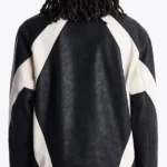 Faux Leather Maze Paneled Black Track Jacket Back
