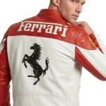 Ferrari Racing White Leather Jacket Back