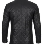 Glen Mens Quilted Pattern Black Real Leather Car Coat
