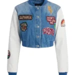Golden State Cutie Patch Denim Bomber Jacket - Medium Wash