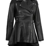 Gonzalez Women's Front Black Peplum Leather Jacket